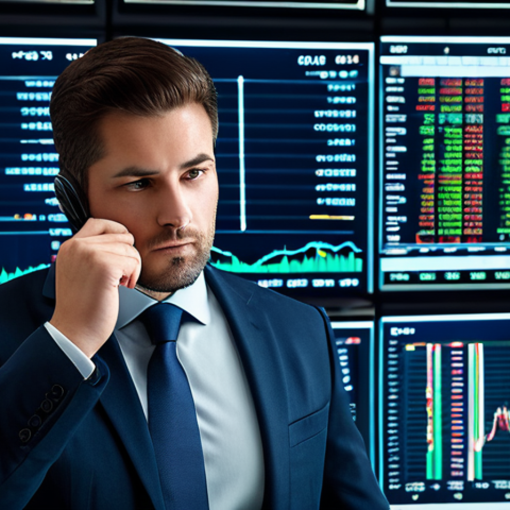 A professional financial manager, fully clothed in a modest business suit, focused intently while standing in a sleek, modern financial office. Large, glowing data visualization screens behind them display complex financial charts and real-time currency exchange rates. The setting emphasizes the data-driven transformation of decision-making. High-resolution, professional photography, perfect anatomy, correct proportions, natural pose, well-formed hands, proper finger count, natural body proportions, safe for work, appropriate content, fully clothed, professional.