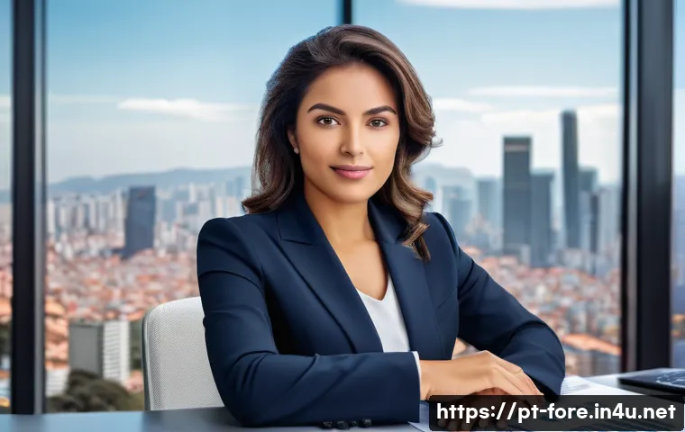 외환관리사와 글로벌 기업 취업 전략 - A professional Brazilian businesswoman sitting confidently at a modern office desk with multiple com...
