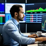 Home 22 외환관리사와 외환 거래 사례 연구 - A professional Brazilian currency trader in a modern office setting, analyzing multiple digital scre...