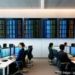 Home 23 외환관리사와 블록체인 활용 - A modern financial office scene in São Paulo, Brazil, showing diverse professionals analyzing blockc...